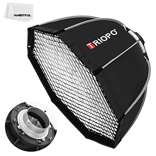 TRIOPO 25.6inch / 65cm Octabox Softbox, Bowens Mount Quick Release 25.6 Inches / 65 Cm