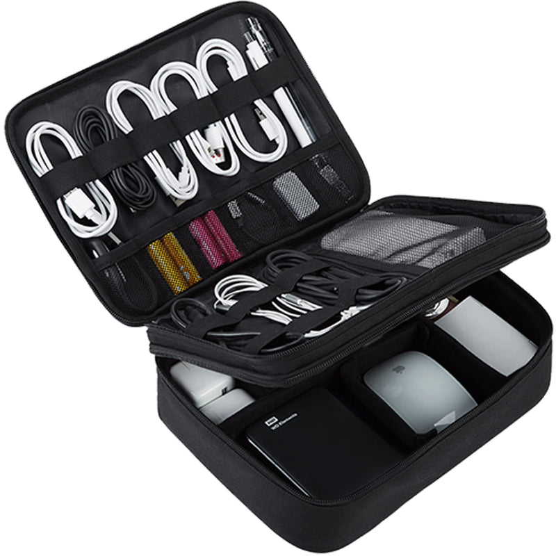 BAGSMART Electronic Organizer,Large Double Layer Cable Bag,Travel Organizer Bag,Electronics Accessories Storage Cases for iPad,Cables,Chargers,Hard Drive,Game Cards Black