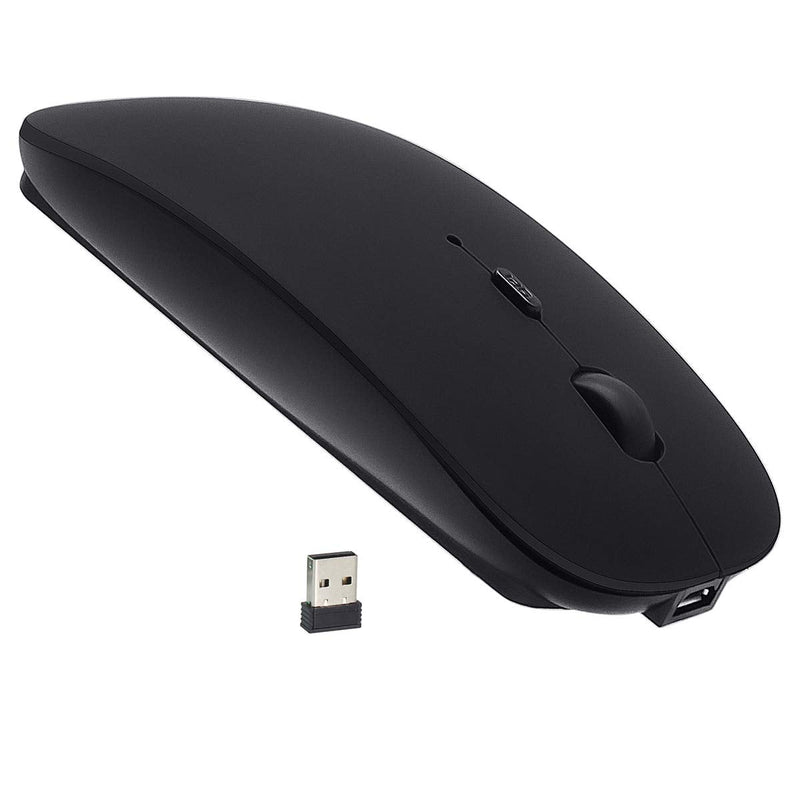 Bluetooth Mouse, Rechargeable Wireless Mouse Dual Mode(Bluetooth 5.0+USB),2.4G Computer Mouse with USB Receiver, Silent Slim with Adjustable DPI for Laptop, PC, Mac,OS,Android, Windows,(Black) Black