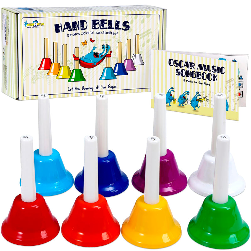 [AUSTRALIA] - MINIARTIS Hand Bells for Kids | Educational Music Toys for Toddlers 8 Notes Colorful Handbells Set | Kids Musical Instrument with 15 Songbook | Great Birthday Gift for Children 