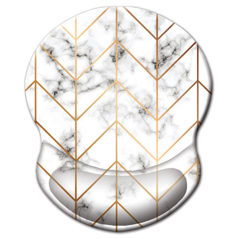 HEVITDA Mouse Pad with Support Marble Detailing with Gold Stripes Mouse Pad Marbling Mouse Pad Comfortable Wrist Rest Pad with Non-Slip PU Base for Gaming Home Office Travel Golden Geometric Lines on White Marble