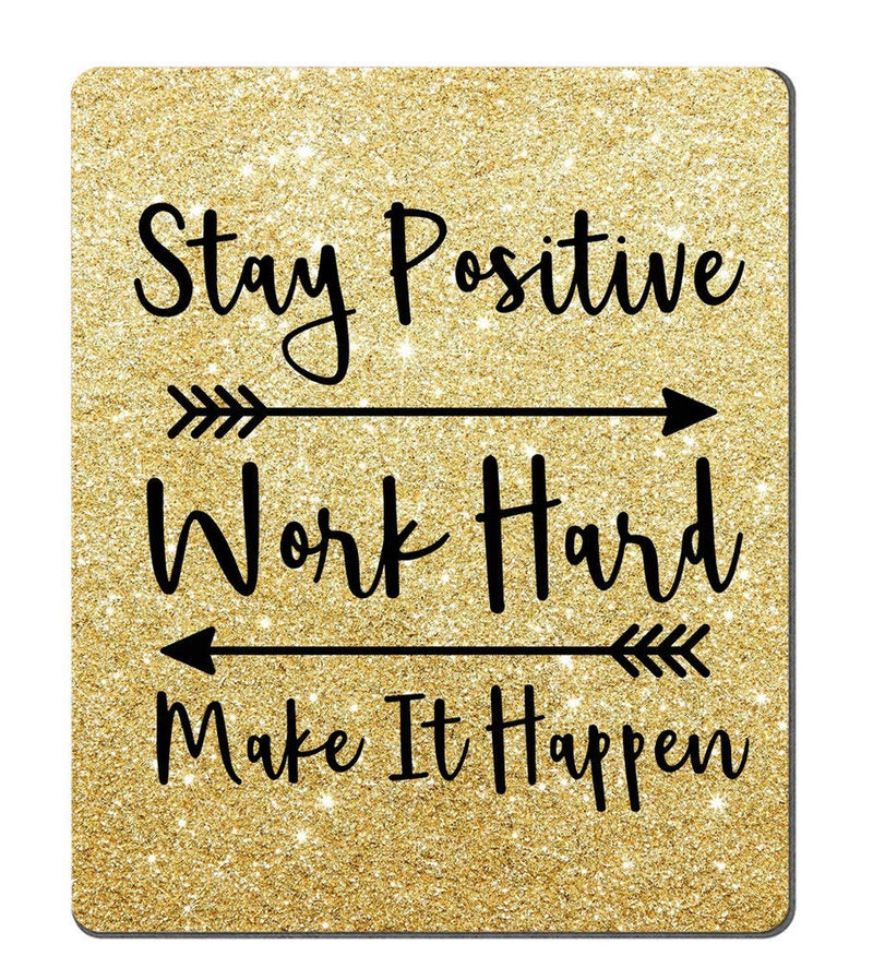 Amcove Gaming Mouse Pad Custom, Stay Positive Work Hard and Make It Happen Inspirational Quotes Mouse pad Art Gold Glitter Black Quote