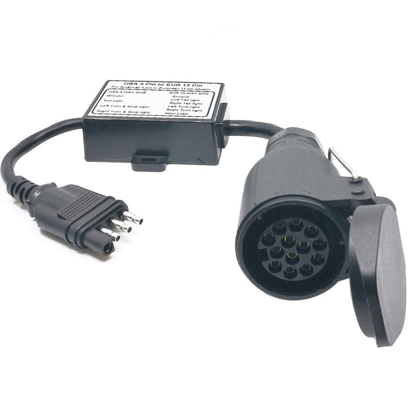 [AUSTRALIA] - US Vehicle 4-Way Flat Adapter to European 13-Pin Round Plug Trailer Light Converter - Plug and Play Design 4 PIN TO 13 PIN 