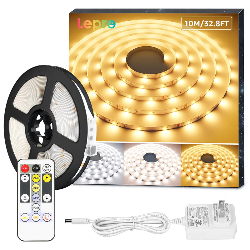 [AUSTRALIA] - Lepro LED Tunable White Strip Light, Warm to Cool White,32.8ft Dimmable Bright LED Tape Lights, 600 LEDs 2835, Strong 3M Adhesive, Not Cuttable, Suitable for Christmas Decorations, Home, Bedroom 32.8 ft 