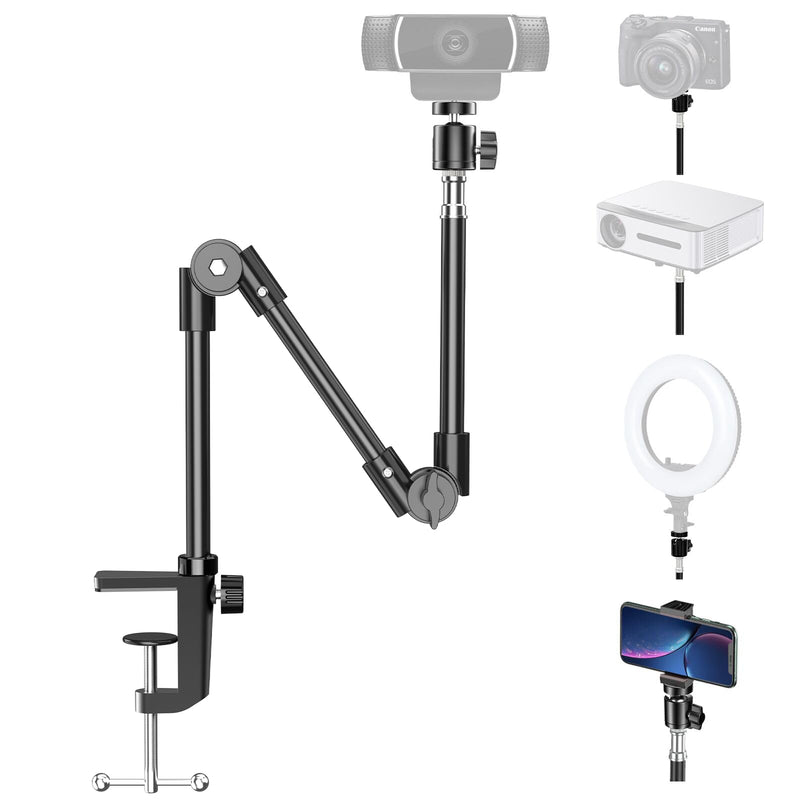 [AUSTRALIA] - KDD Webcam Stand Camera Mount with Phone Holder, 22 Inch Foldable Flexible Gooseneck Cell Phone Clamp & Table Projector Mount, for Logitech C922 C930e C920S C920 C960 Brio 4K, Gopro Hero 8 7 6 5 Large 