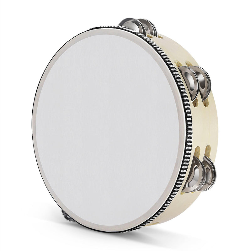 [AUSTRALIA] - Flexzion Wood Handheld Tambourine for Adults 8-Inch Double Row 8-Pair Jingles (Wood) - Percussion Round Tamborines Musical Instrument with Metal Zills 8 Inch Double Row - Wood 