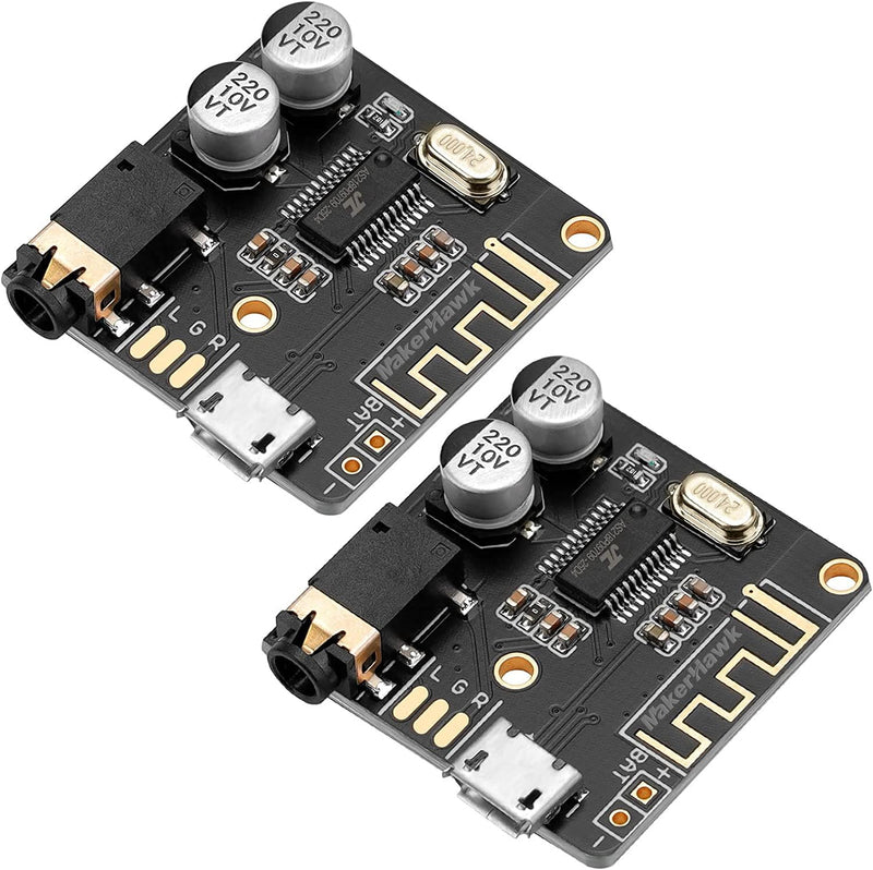 MakerHawk 2pcs Bluetooth Audio Receiver Board BT 5.0 Stereo Audio Amplifier 3.7-5V Car Speaker Amplifier for DIY 2
