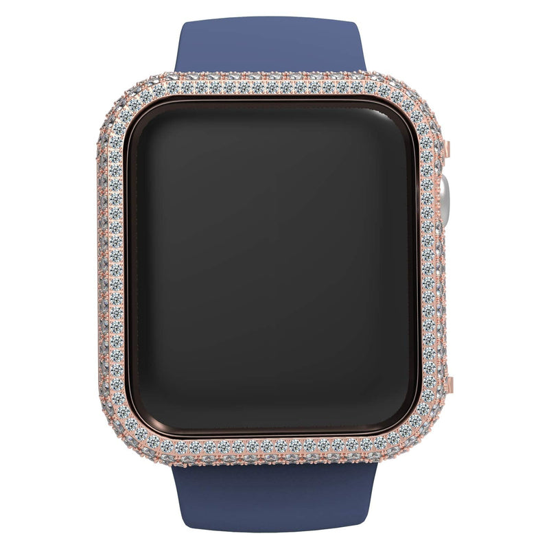 Full Bling Rhinestone Crystal Diamond Metal Alloy Bezel Frame Case Cover Compatible Apple Watch Series 4 5 6 SE (Rose Gold, 44mm)
