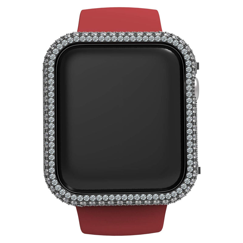 Full Gorgeous Bling Zircon Diamonds Metal Alloy Bezel Frame Case Cover Compatible Apple Watch Series 4 5 6 SE 3 2 1 40mm,Black Black