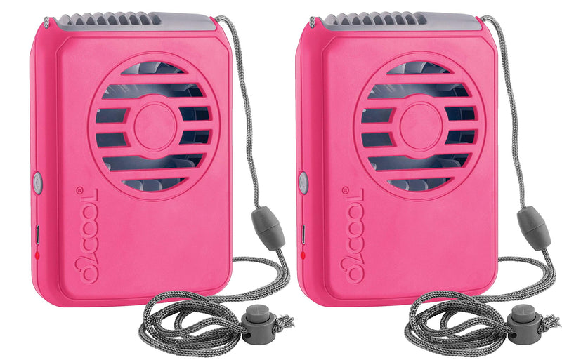 O2COOL Rechargeable Necklace Fan - Portable Hanging Neck Fan with Adjustable Lanyard - 3 Speed Vertical Air Flow – Micro USB Charging Cable Included, 2 Pack (Raspberry) Raspberry