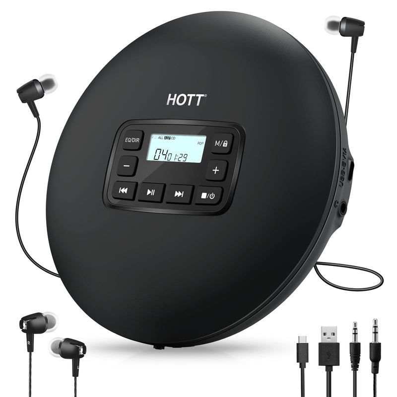[AUSTRALIA] - HOTT C204 Basic Portable CD Player with Anti-Skip Protection - AA Battery Powered, Compact CD Players MP3/CD-R Compatible, Built-in Headphones & AUX Output for Car 