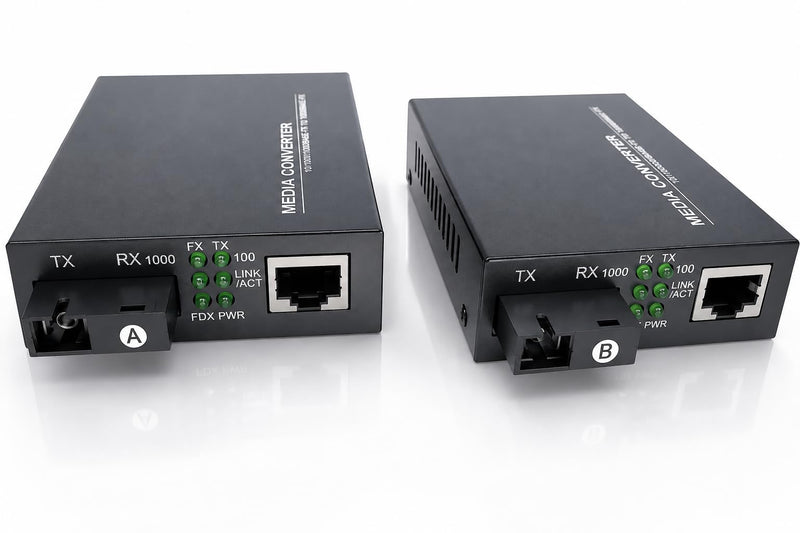 Elfcam® - 1 Pair Gigabit Fiber Ethernet Converters 1000M/100M/10M, SFP Media Converter Included, Up to 20KM Distance on Single Mode SC Fiber Optic (1 RJ45 Port *1 RJ45 Port) 1 Port RJ45 * 1 Port RJ45