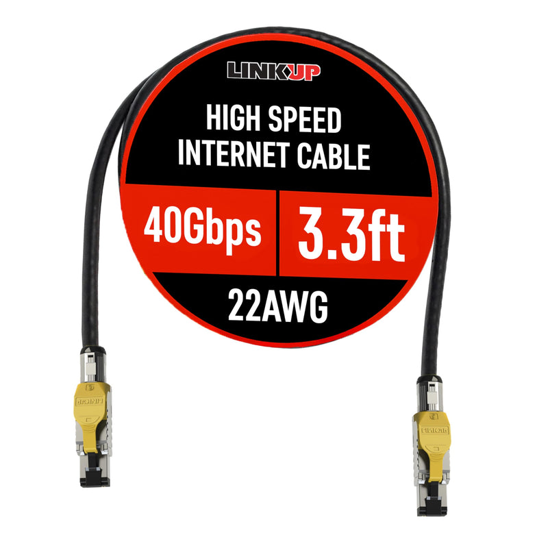 LINKUP Cat8 Ethernet Cable | 40Gbps 2GHz high-speed LAN, RJ45 connectors, for gaming and desktops, back-compatible with Cat5/6/7 Black 3.3ft