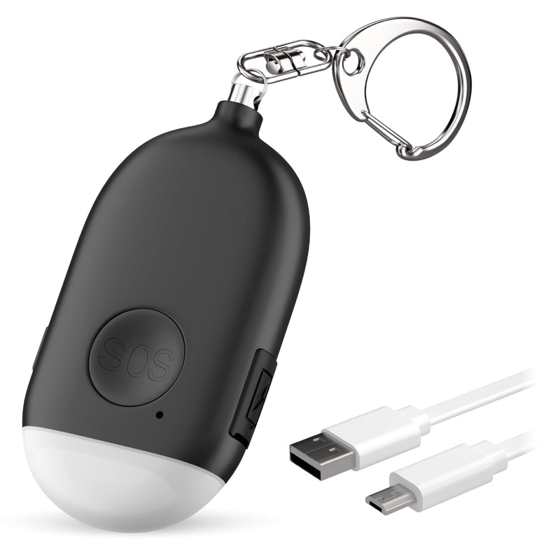 Personal Alarm Keychain for Women Self Defense - USB Rechargeable 130 dB Loud Safety Siren Whistle with LED Light – Panic Button or Pull Pin Alert Device Key Chain by WETEN (Black) Black