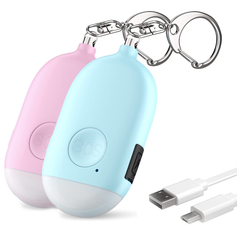 Rechargeable Self Defense Keychain Alarm – 130dB Loud Emergency Personal Siren with Flashing Strobe Light – SOS Safety Alert Device Key Chain for Women, Kids, Elderly, and Joggers by WETEN (Pink&Blue) Pink&Blue