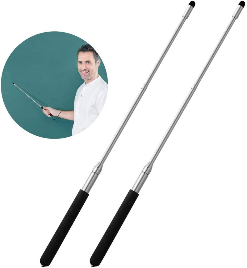 Teachers Pointer Sticks, 2 Pack Telescopic Teaching Pointer, Extendable Retractable Whiteboard Pointer with A Lanyard (Black) 2pcs Black