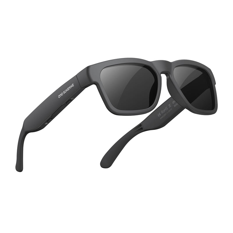 OhO sunshine Bluetooth Audio Sunglasses, Lightweight Open Ear Sport Glasses, 10H Playtime, UV400 ANSI Z87.1, Water Resistant with Voice Control Black Lens