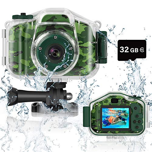 DEKER Kids Waterproof Camera, Underwater HD Digital Camcorder, Green