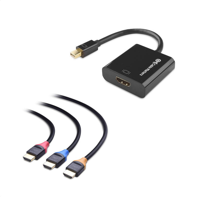 Cable Matters 1- Pack Active Mini DisplayPort to HDMI Adapter Supporting Eyefinity Technology 4K Resolution & 3-Pack High Speed HDMI Cable