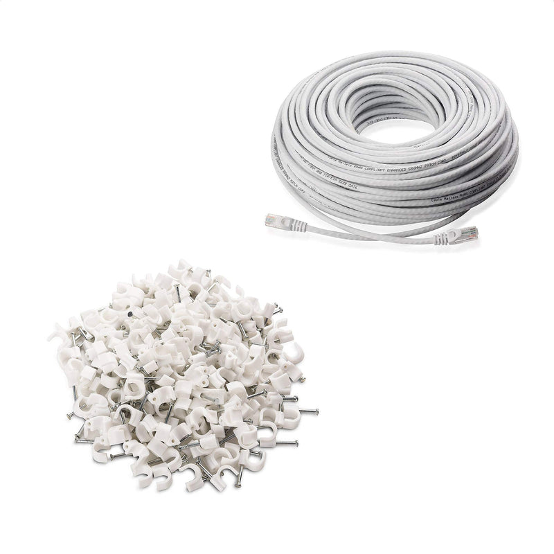 Cable Matters Snagless Long Cat6 Ethernet Cable (Cat6 Cable, Cat 6 Cable) in White 150 ft & Nail-in Cable Clips Cord Organizer