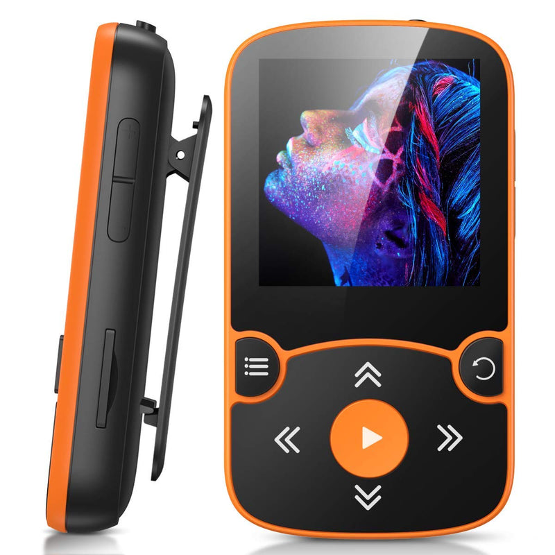 32GB MP3 Player with Clip, AGPTEK Bluetooth 5.0 Lossless Sound with FM Radio, Voice Recorder for Sport Running, Supports up to 128GB TF Card,Orange Orange