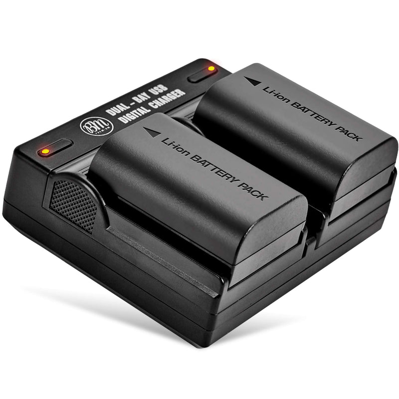 BM Premium 2 Pack of LP-E6NH High Capacity Batteries and Dual Bay Battery Charger for Canon EOS R EOS R5 EOS R6 EOS R6 II EOS R7 EOS 90D EOS 60D EOS 70D EOS 80D EOS 6D II EOS 7D EOS 7D Mark II Cameras