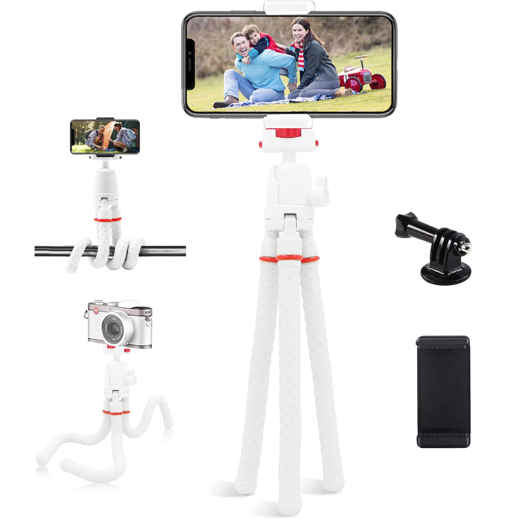 Flexible Phone Tripod, LINKCOOL 360 Degree Portable Bendable Camera Tripod Octopus Tripod with Wireless Remote Shutter for iPhone Samsung Other Smartphone/Camera/Gopro - White