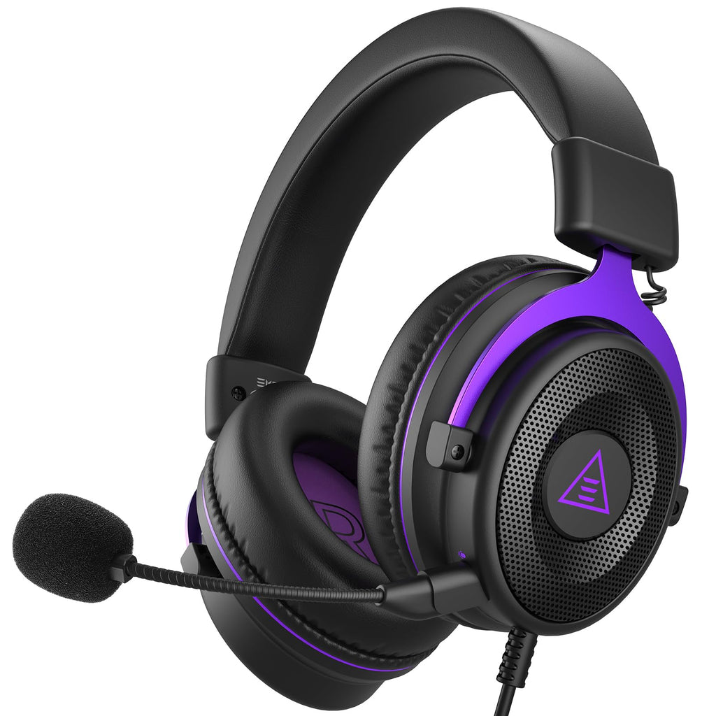 EKSA E900 Headset with Microphone for PC, PS4,PS5, Xbox - Detachable Noise Canceling Mic, 3D Surround Sound, Wired Headphone for Gaming, Computer, Laptop, 3.5MM Jack Purple