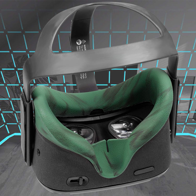 Devansi VR Eye Silicone Cover with Breathable Lines for Oculus Quest Sweatproof Lightproof Anti Light Leakage (greencamoulage) greencamoulage
