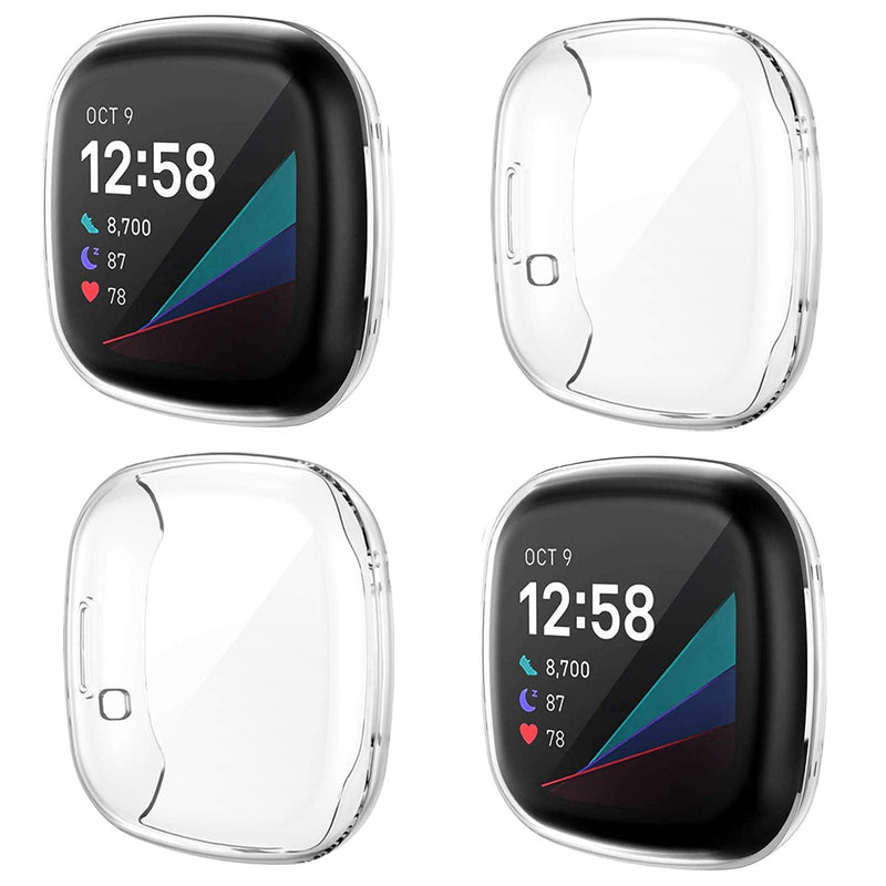 NANW 4-Pack Screen Protector Case Compatible with Fitbit Sense/Versa 3, Soft TPU Plated Bumper Full Cover Protective Cases for Sense Smartwatch [Scratch-Proof] Clear/Clear/Clear/Clear