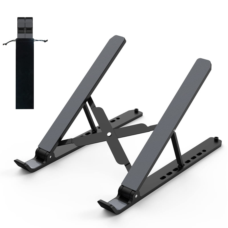 Laptop Stand for Desk, Adjustable Laptop Riser ABS+Silicone Foldable Portable Laptop Holder, Ventilated Cooling Notebook Stand for 10-15.6” Laptops,Tablet-Black Black