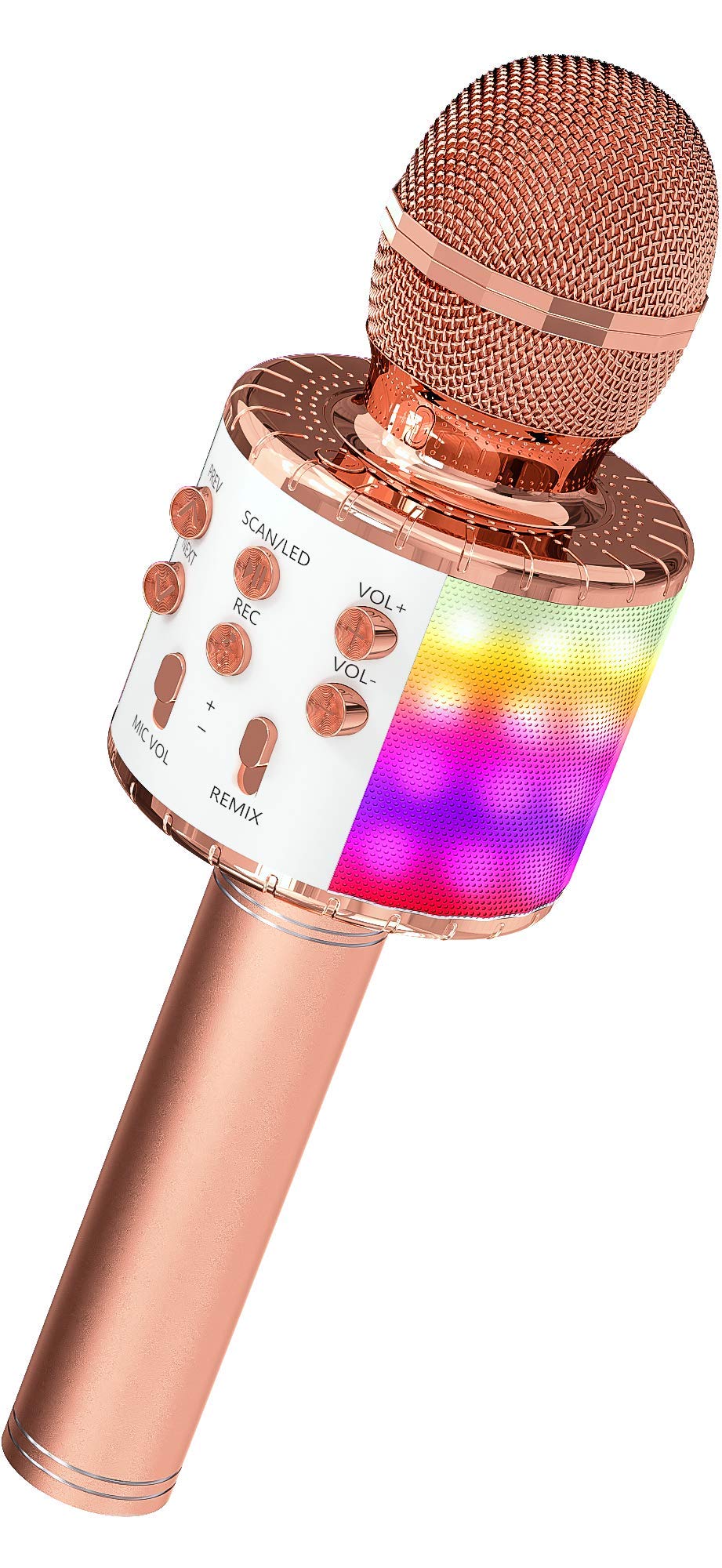 OVELLIC Karaoke Microphone for Kids, Wireless Bluetooth Karaoke Microphone with LED Lights, Portable Handheld Mic Speaker Machine, Great Gifts Toys for Girls Boys Adults All Age (Rose Gold) Rose Gold