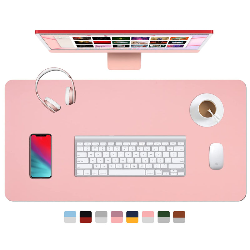 Dual Sided Leather Desk Pad (23.6 x 13.7"), Office Waterproof Desk Mat, PU Mouse Pad, Desk Protector Cover, Desk Writing Mat for Office/Home/Work/Cubicle (Pink/Silver) A-pink/Silver 23.6“ x 13.7"