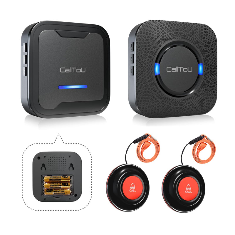 CallToU Wireless Caregiver Pager Call Button Nurse Calling Alert System Call Bell Elderly Patient Disabled with 2 Transmitters 1 Plug-in Receiver 1 Battery Portable Receiver 2 Call Buttons & 2 Receivers