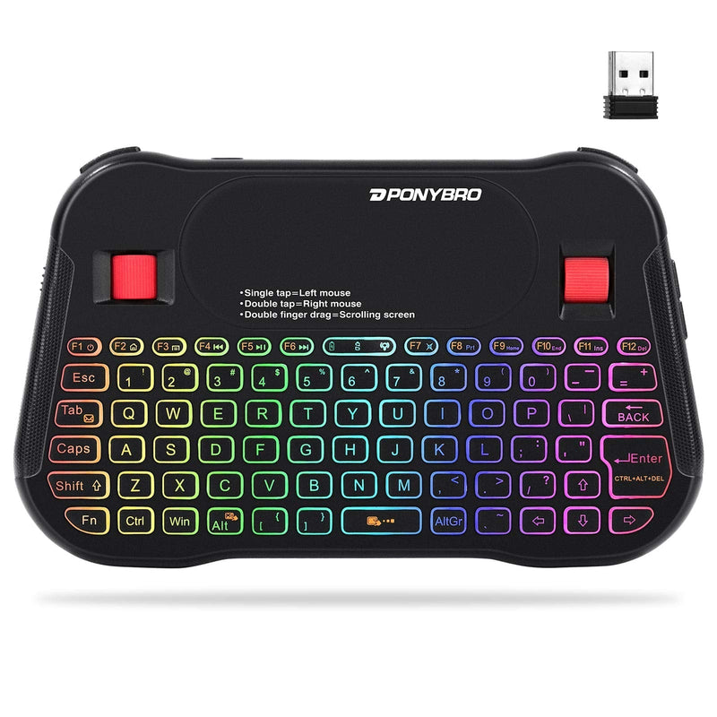 PONYBRO Backlit Mini Bluetooth Wireless Keyboard with Touchpad QWERTY keypad,Support Bluetooth＆2.4G USB Connection,Rechargeable Handheld Keyboard Remote for Smartphones,Smart TV,Android TV Box,PC,Pad.
