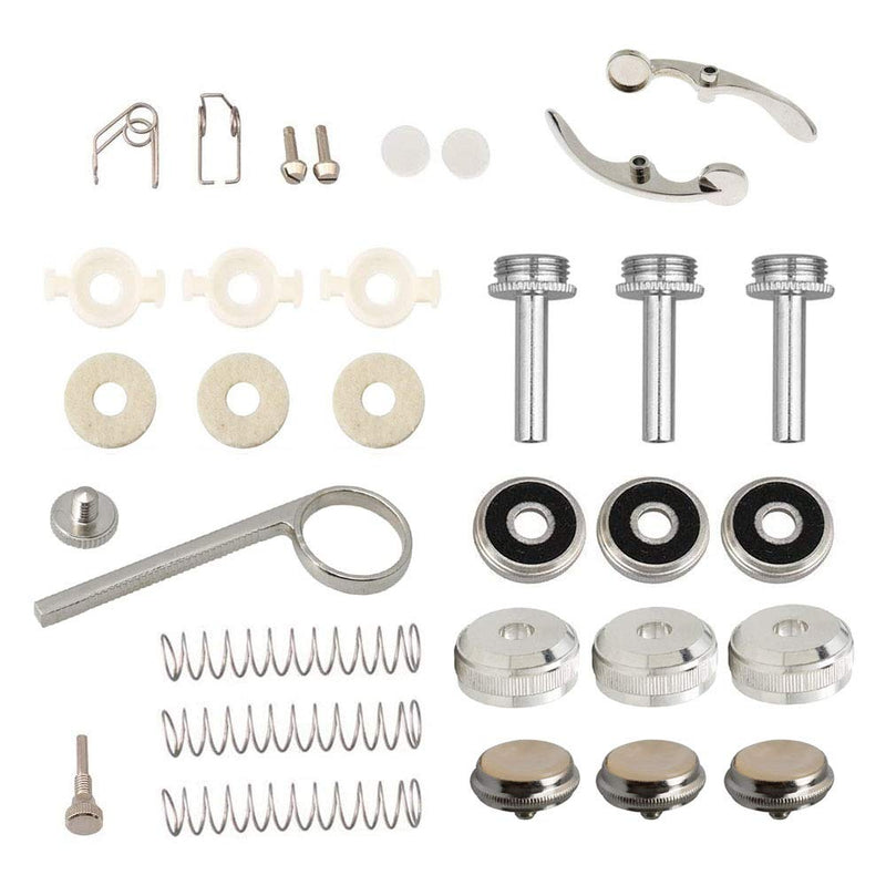 Trumpet Repair Kit Trumpet Finger Buttons Valve Cap Screw Drain Valve Key Piston Spring Trumpet Valve Replacement Parts Silver