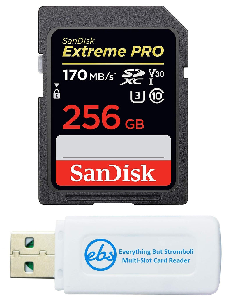 SanDisk Extreme Pro 256GB SD Card for Nikon Camera Works with Nikon Z50, Z5 Mirroless, D780 Digital DSLR (SDSDXXY-256G-GN4IN) Bundle with (1) Everything But Stromboli Micro & SDXC Memory Card Reader