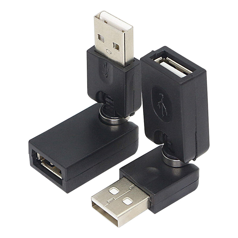 GELRHONR Swivel USB Adapter, Rotatable USB 2.0 Type A Male to Type A Female Extension Connector 360 Degree Rotation Adjustable Right Angle Extension Adapter Converter(Black- 2 Pack)
