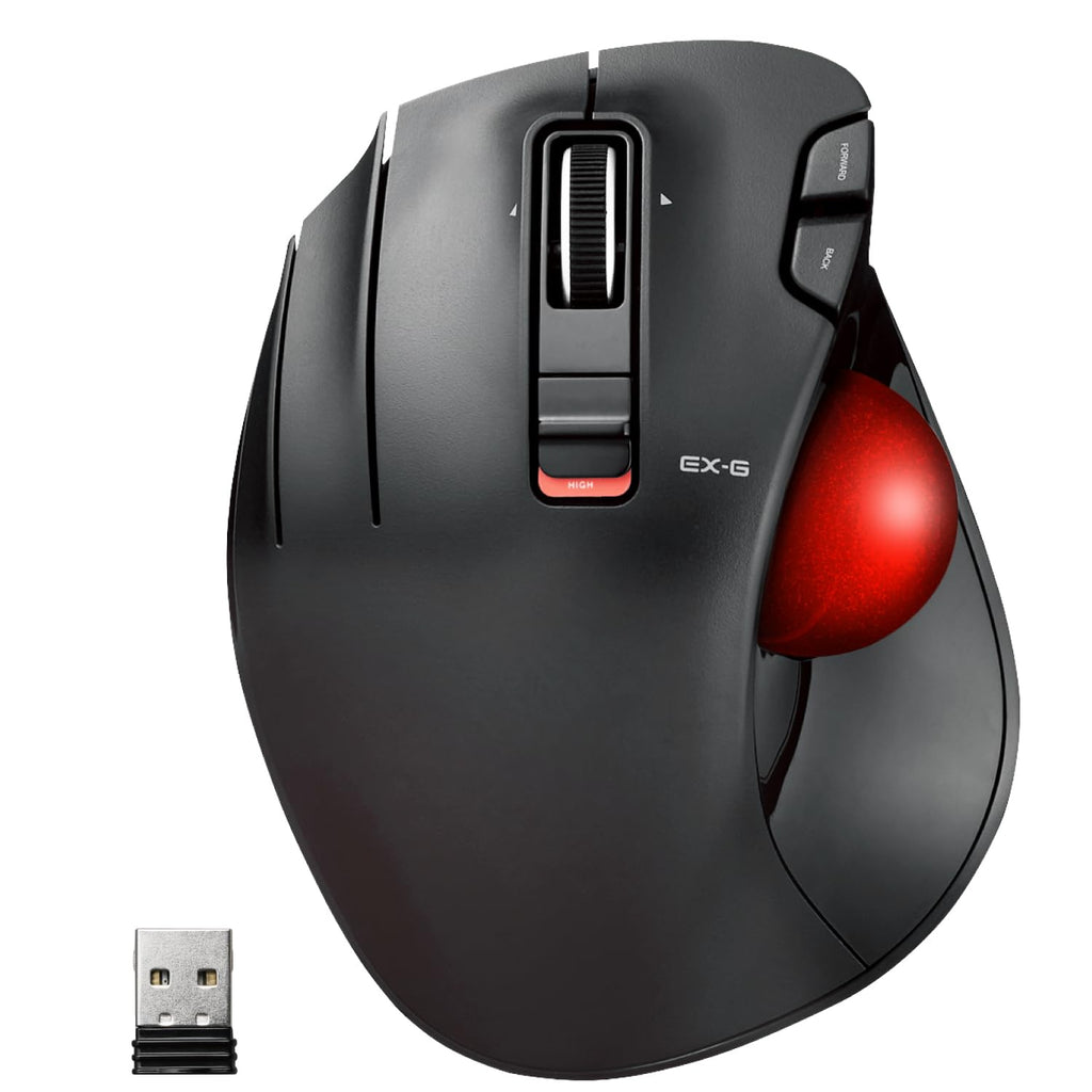 ELECOM EX-G Left Handed Trackball Mouse, 2.4 GHz USB Wireless, Ergonomic, Thumb Control, Tracking Roller Ball, 6 Programmable Buttons, Tilt Scroll