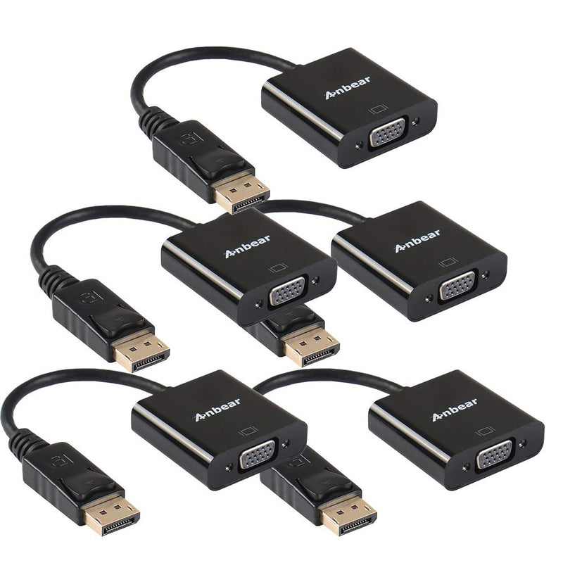 Display Port to VGA Adapter,Anbear Gold Plated Display Port to VGA Adapter (Male to Female) Compatible with Computer,PC,Desktop, Laptop to Monitor, Projector, HDTV (5 Pack) 5PACK