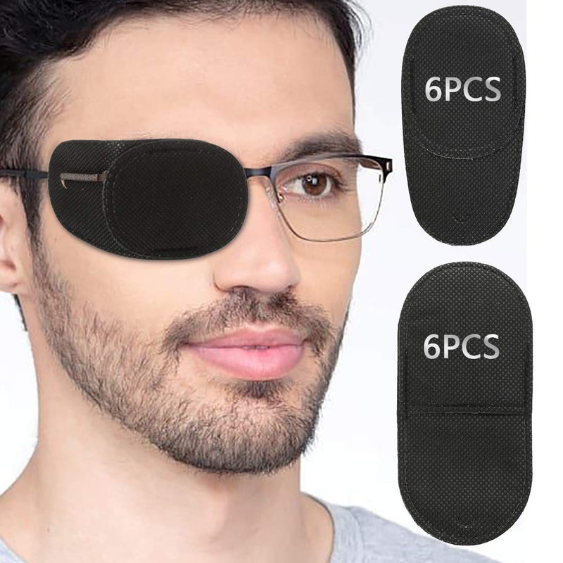 Eye Patches for Adults Kids 12 Piece Patch Glasses Treat Lazy Amblyopia Strabismus Left or Right Eyes (Black) Black