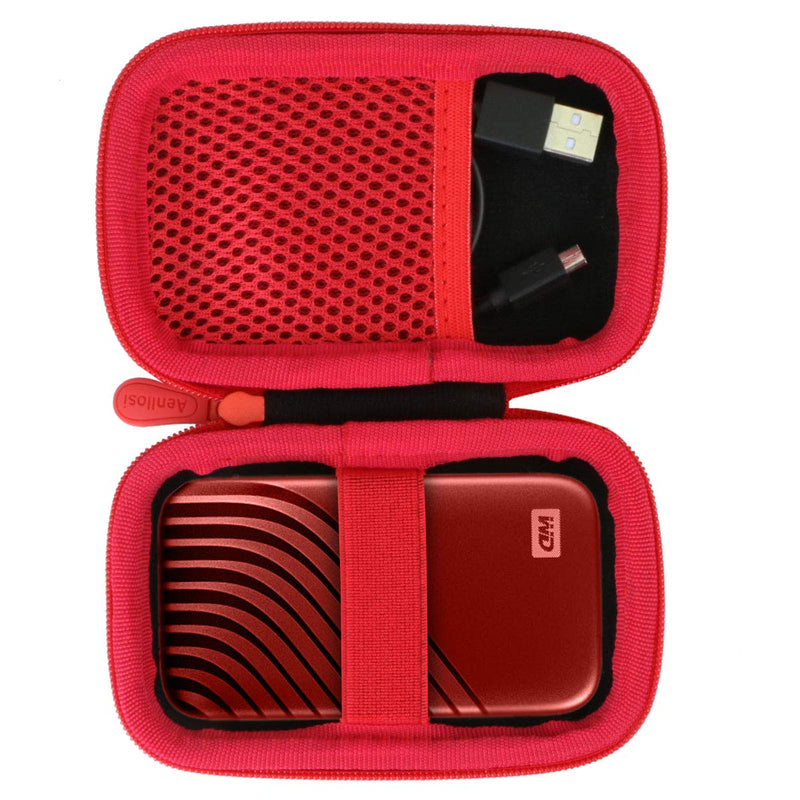 Aenllosi Hard Carrying Case Compatible with WD 1TB 2TB 500GB My Passport SSD External Portable Drive (red) red