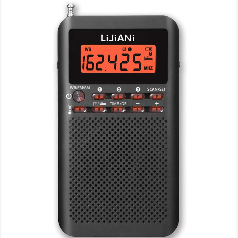 [AUSTRALIA] - NOAA Weather AM FM Portable Radio Operated by 2 AA Batteries with Stereo Earphone,Digital Alarm Clock Sleep Timer,Best Reception,Built in Speaker Best Sound Quality,Luminous Button Design(Black) Black 