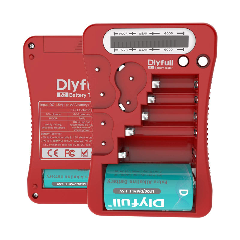 [AUSTRALIA] - Dlyfull Battery Tester, LCD Display Universal Battery Checker for AA AAA C D 9V CR2032 CR123A CR2 CRV3 2CR5 CRP2 1.5V/3V Button Cell Batteries, 1x AAA Batteries Included 