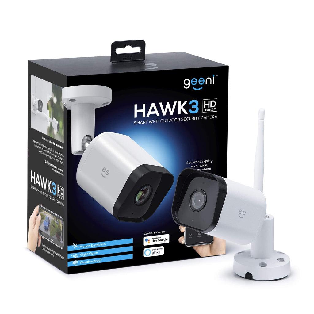 Geeni Hawk 3 Outdoor Camera for Home Security, Smart Surveillance, WiFi, Night Vision, Motion Alert, 2-Way Audio, 1080p HD, Works with Alexa, Google Home - 1 Pack 1 Count (Pack of 1)