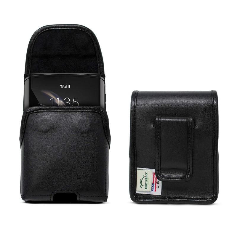 Turtleback Holster Designed for Motorola Razr (2020) 5G (2019) Vertical Belt Case Black Leather Pouch with Executive Belt Clip, Black Leather / Flush Clip Vert