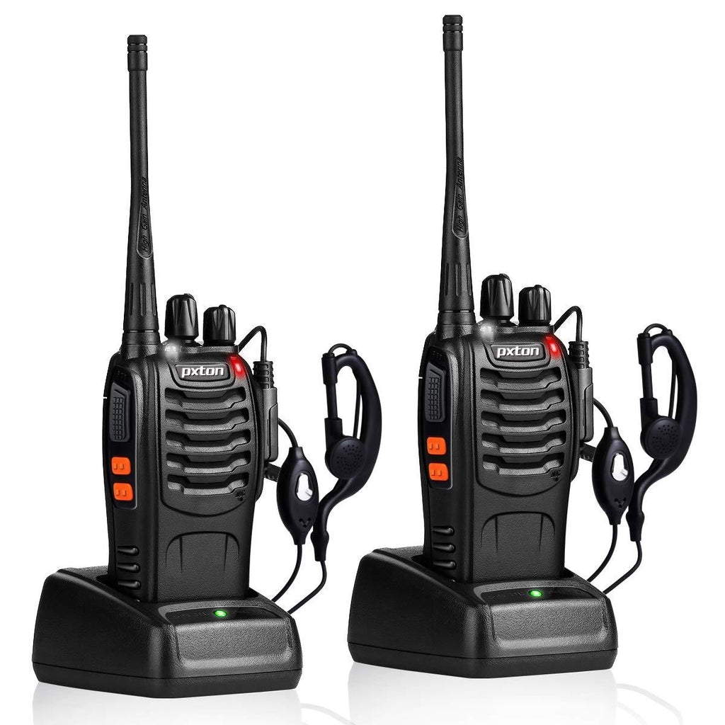 pxton Walkie Talkies Rechargeable Long Range Two-Way Radios with Earpieces,2-Way Radios UHF Handheld Transceiver Walky Talky with Flashlight Li-ion Battery and Charger（2 Pack） 2-pack