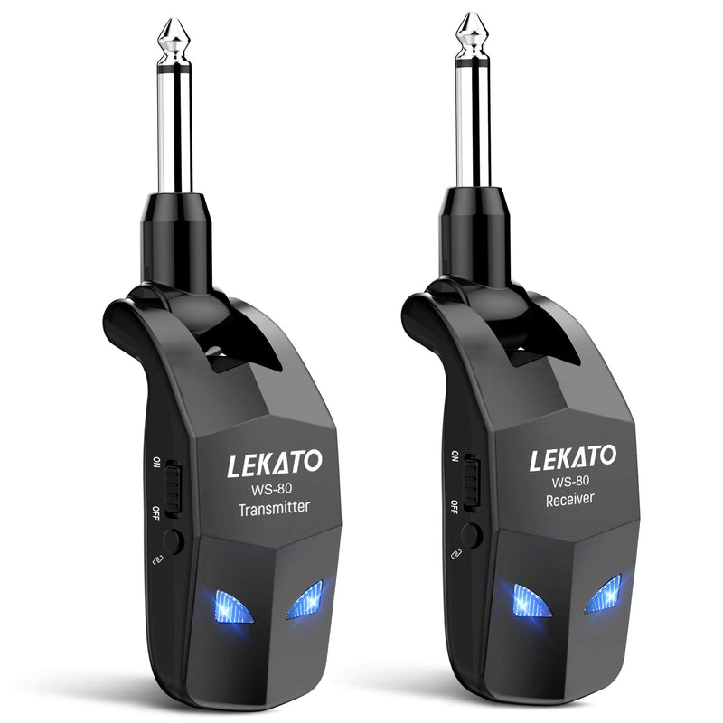 [AUSTRALIA] - LEKATO Wireless Guitar System 2.4GHz Audio Guitar Transmitter Receiver with 4 Channels Rechargeable Guitar Wireless System for Guitar Bass Electric Instruments Practise/Performance(WS-80) 