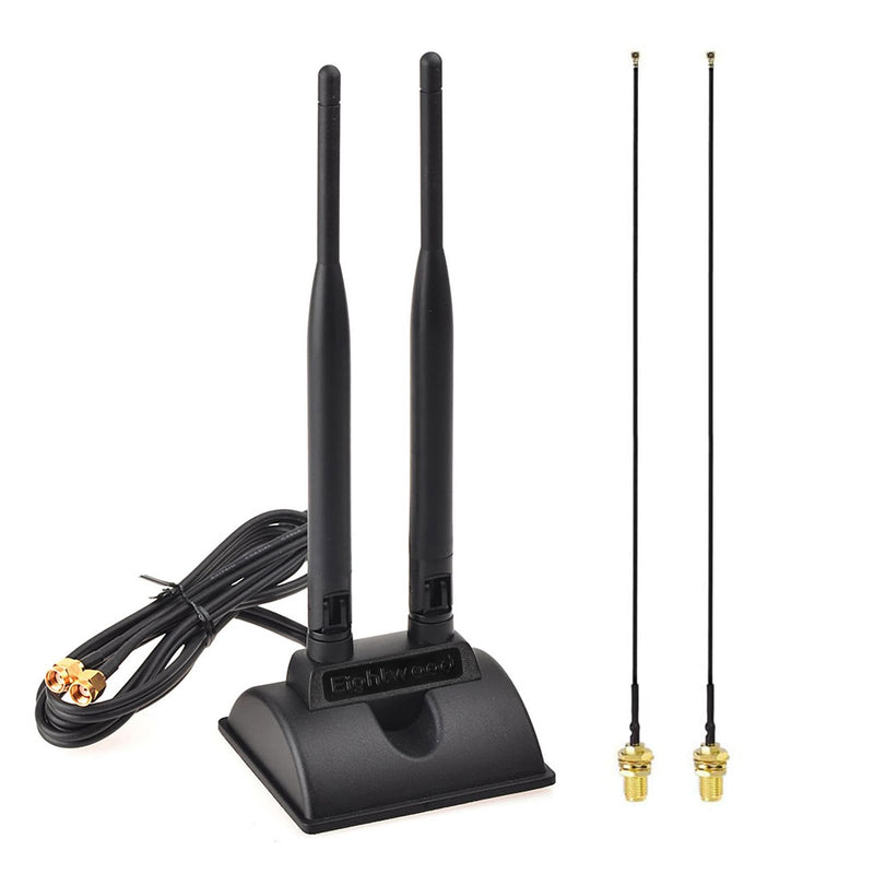 Eightwood 2.4GHz 5GHz Dual Band WiFi Antenna Kit for M.2 NGFF WiFi Card | Magnetic Base RP-SMA Male Antenna with 9.8in RP-SMA Female to M.2 WiFi Card Coax Cable