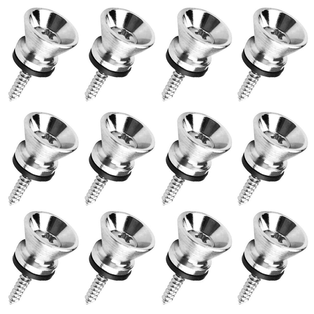 12pcs Guitar Strap Locks Metal Strap Buttons Metal End Pins Flat Head for Acoustic Classical Electric Guitar Bass Ukulele(Pack of 12) (Silver) Silver